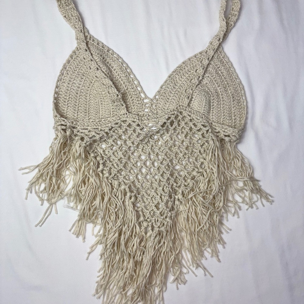 Vivid Crochet Fringe Halter Top Festival Rave Beach Summer Boho Chic - Picture 5 of 5